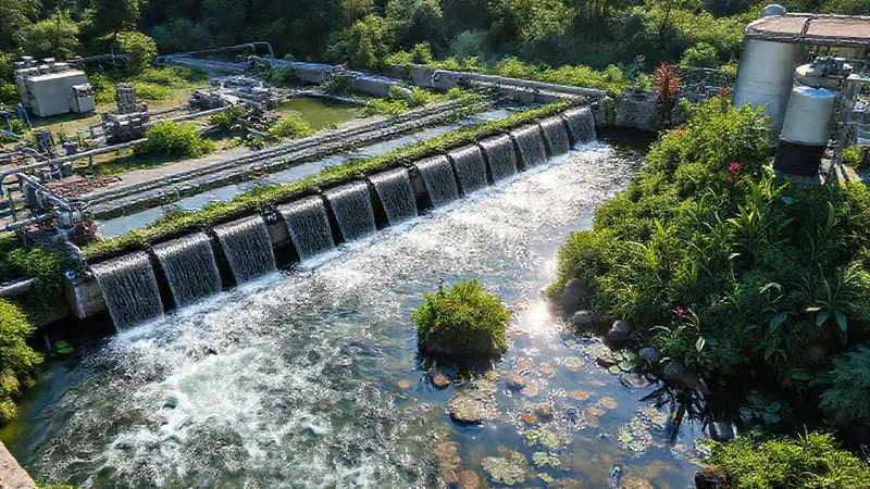 Planta de reciclaje de agua en naturaleza