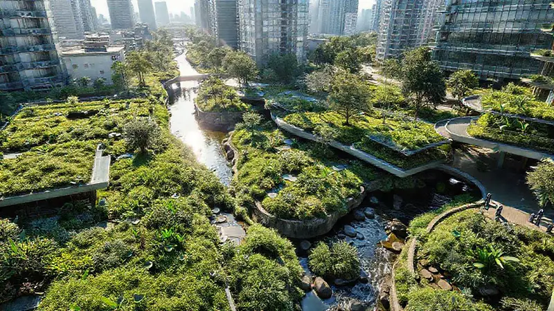 Infraestructura verde integra naturaleza y urbanismo futurista