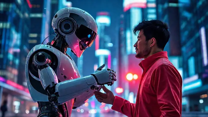 Robot y humano se estrechan la mano