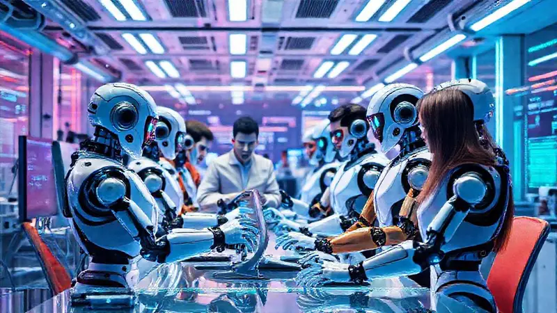 Colaboración humano-robot en un entorno futurista