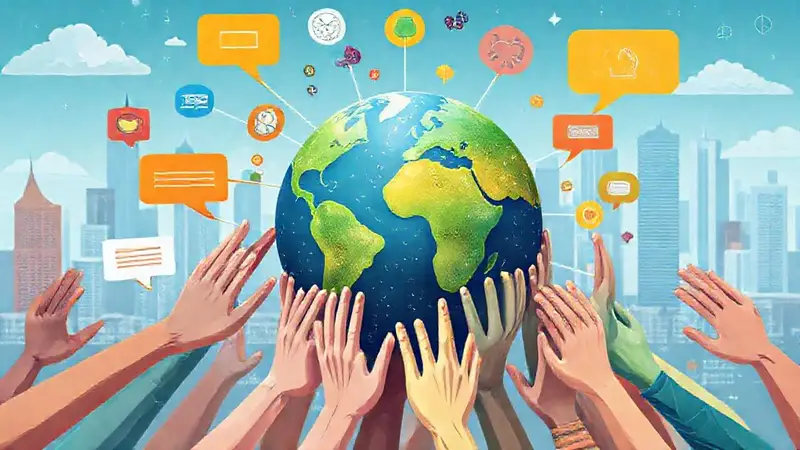 El globo simboliza colaboración y comunicación global