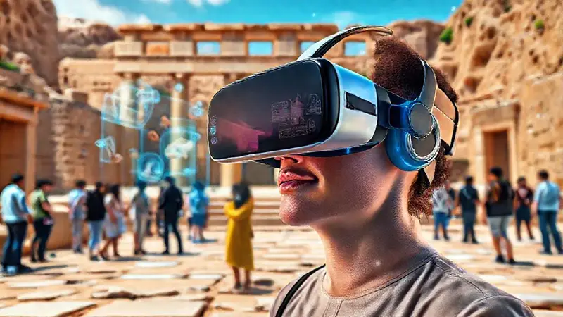Gente interactúa en sitio arqueológico virtual