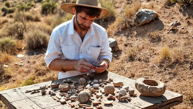 Arqueólogo investiga herramientas antiguas en la naturaleza
