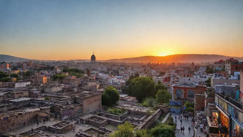 Ciudad antigua fusionada con modernidad y arte
