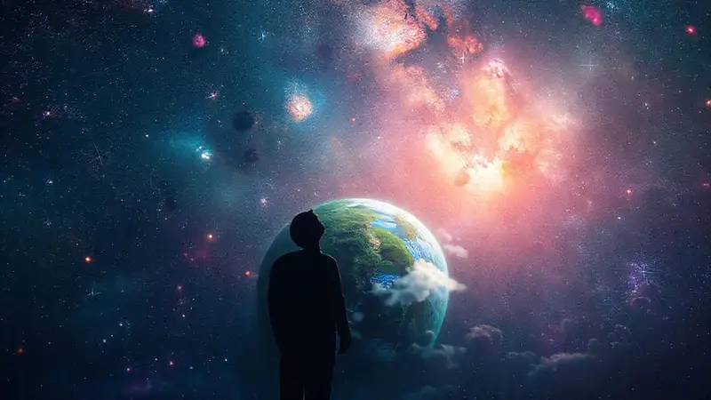 Un humano contempla un hermoso cosmos