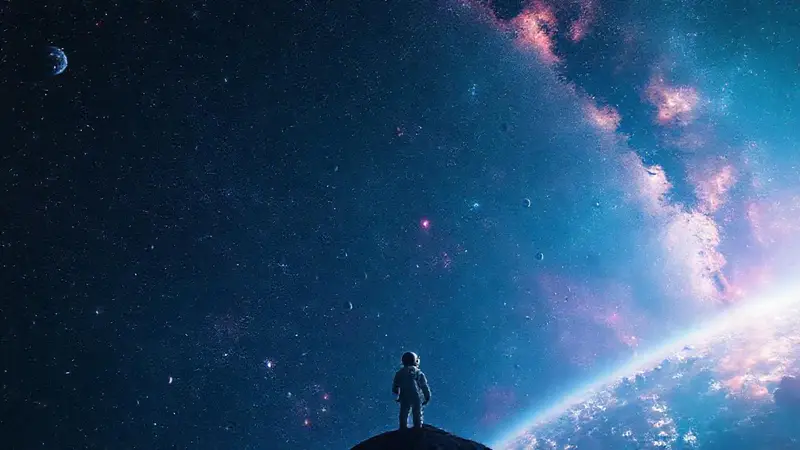 Astronauta solitario observa el vasto universo