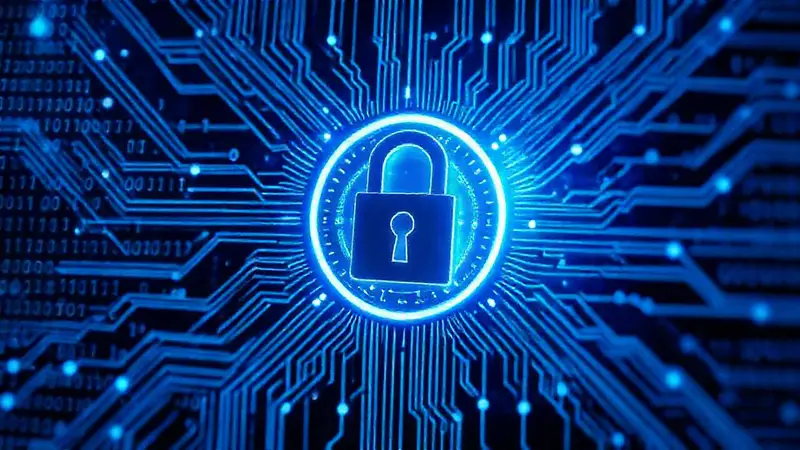 Cerradura digital con fondo cibernético azul
