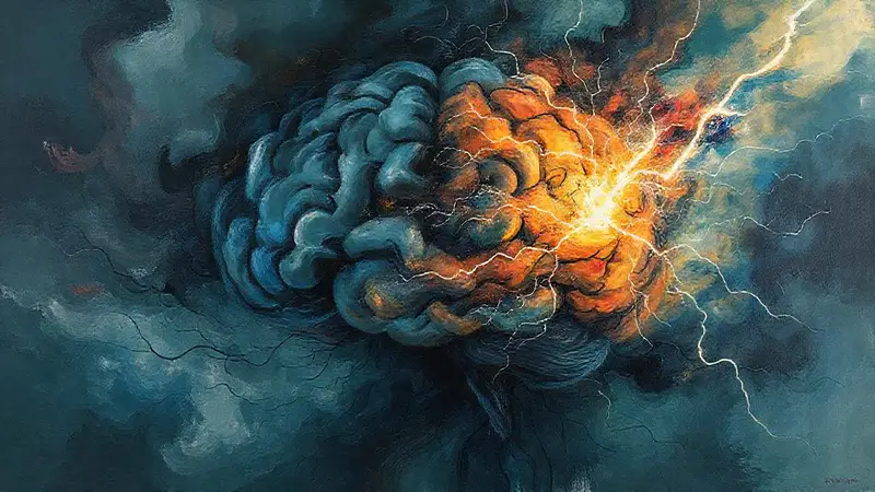 Cerebro abstracto: nubes oscuras y relámpagos