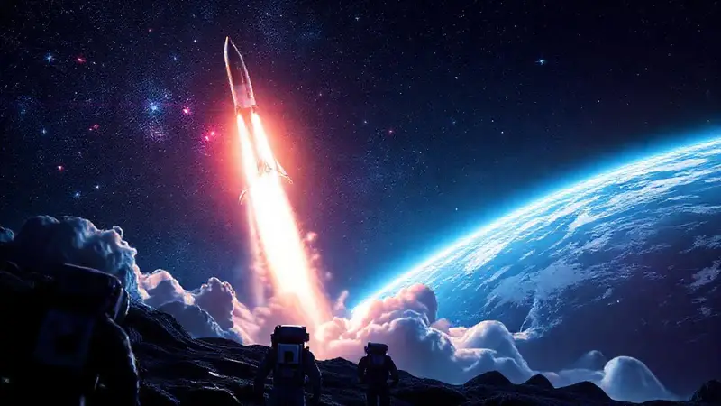 Nave espacial lanza en un cielo estrellado
