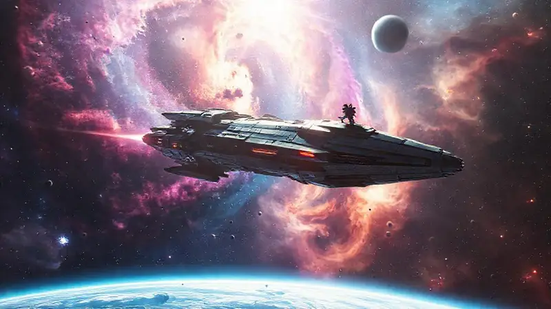 Nave espacial futurista en una galaxia estrellada