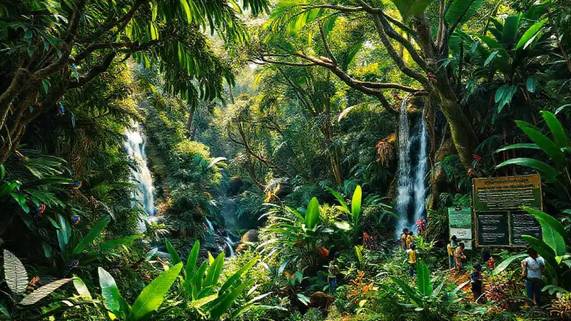 Bosque tropical vibrante con rica biodiversidad