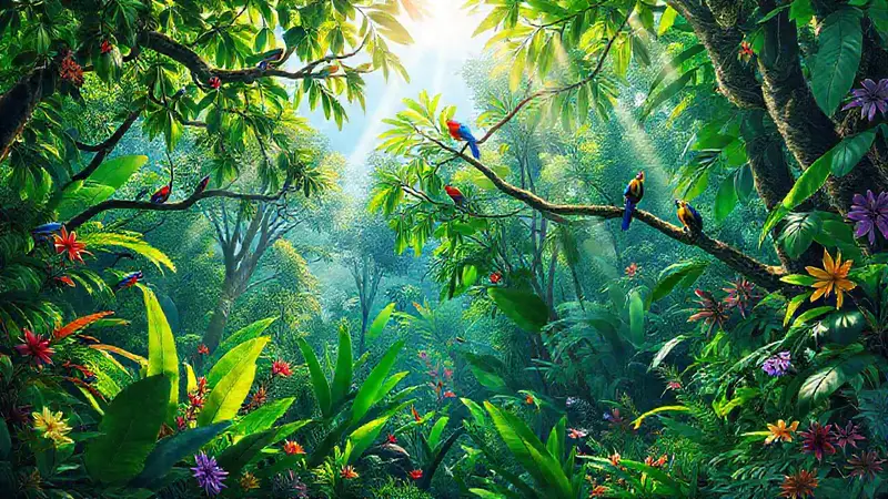 Selva tropical vibrante y rica en biodiversidad