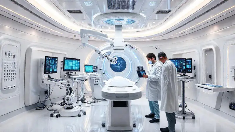 Dispositivo médico futurista en sala de operaciones