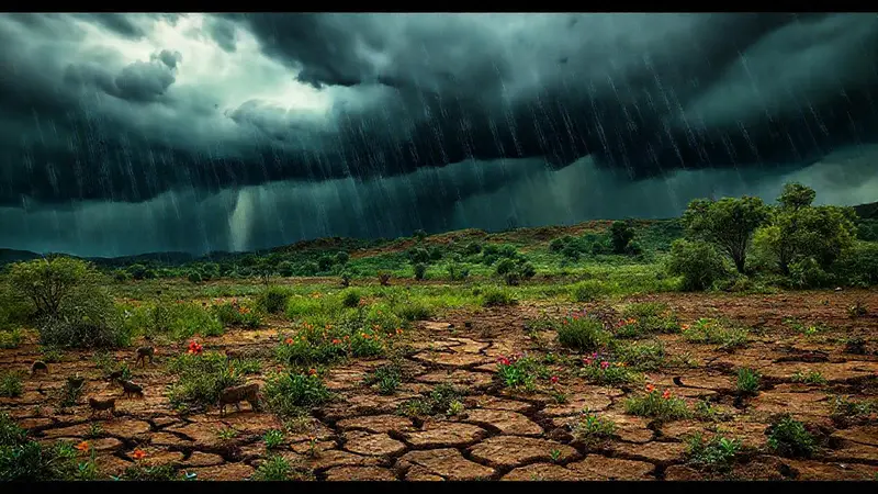 Paisaje dramático de cambios climáticos urgentes