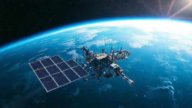 Estación espacial futurista orbita la Tierra