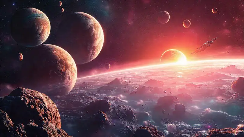Planeta lejano con paisajes y vida extraña