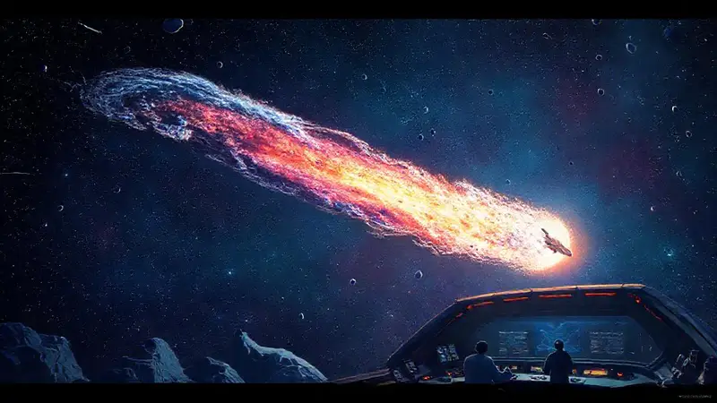 Cometa brillante y misión espacial en progreso