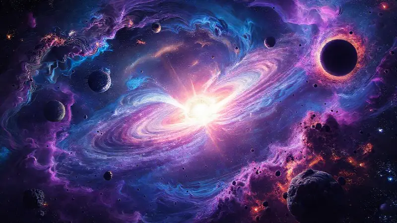 Un universo cósmico lleno de colores y movimiento