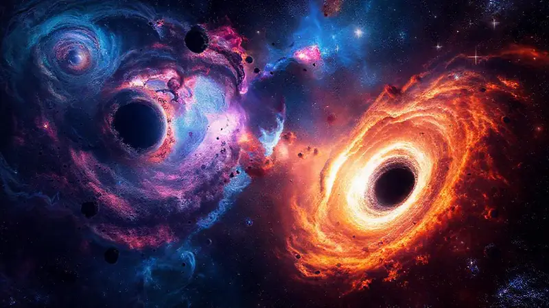 Escena espacial mística con galaxias y nebulosas