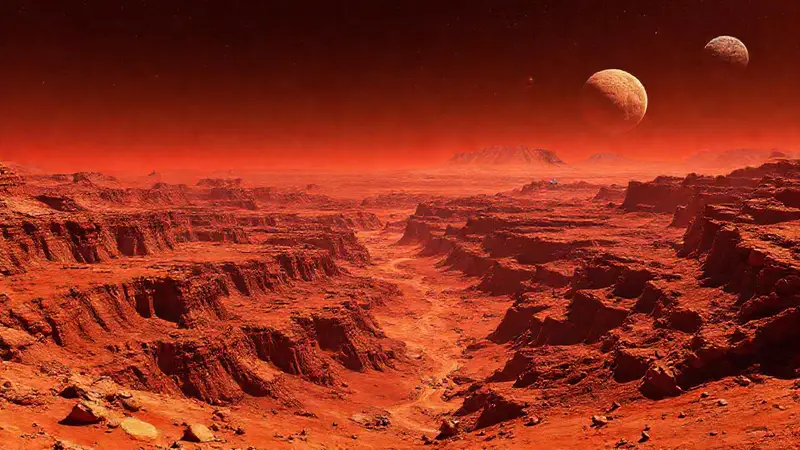 Paisaje marciano con exploración y geología