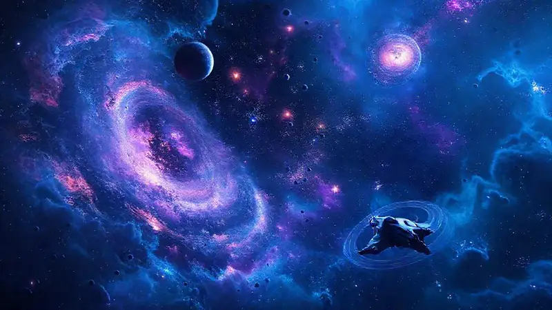 Exploración futurista en vibrante espacio profundo