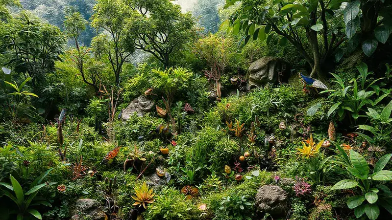 Ecosistema vibrante con biodiversidad resiliente