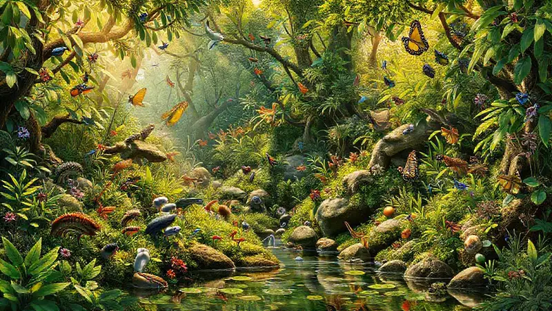 Ecosistema vibrante y diverso con vida