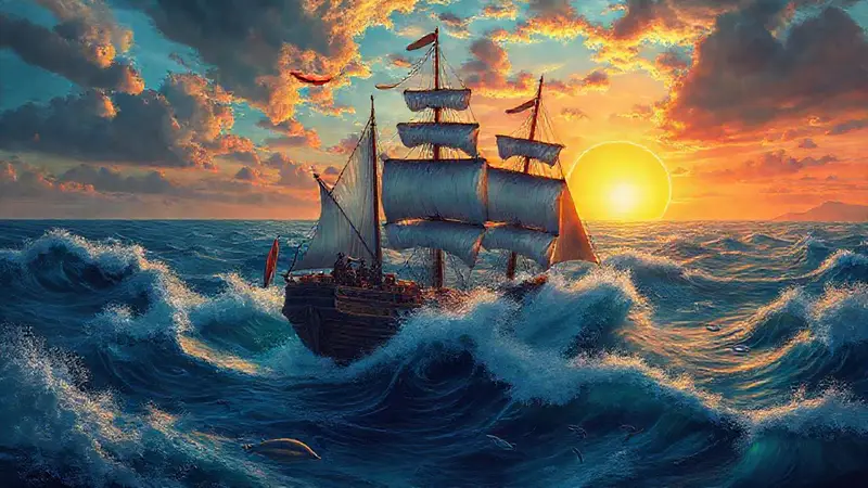 Un barco navega hacia aventuras en el océan