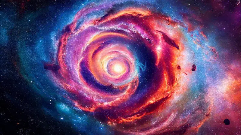 Galaxia espiral con colores vibrantes y estrellas