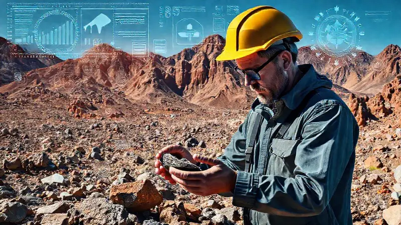 Geólogo analiza rocas con tecnología avanzada