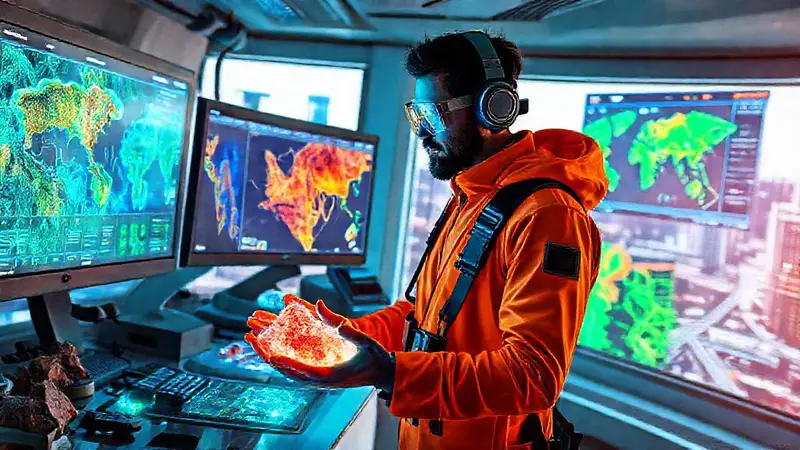 Geólogo futurista en laboratorio tecnológico innovador