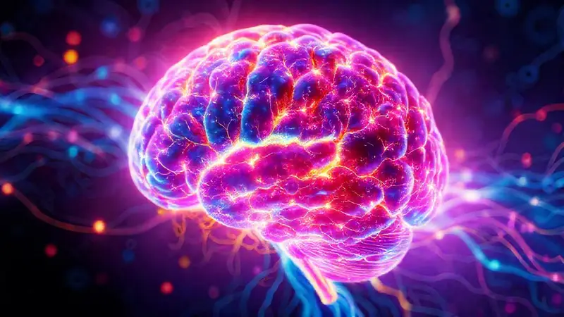 Cerebro humano vibrante simboliza aprendizaje y salud