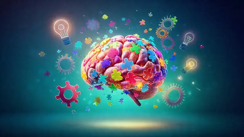 Cerebro vibrante con piezas de rompecabezas coloridas