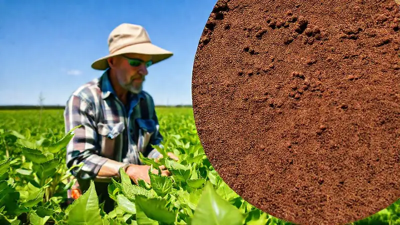 Agricultor examina cultivos saludables y sostenibles