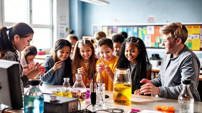 Estudiantes realizan experimentos en aula dinámica