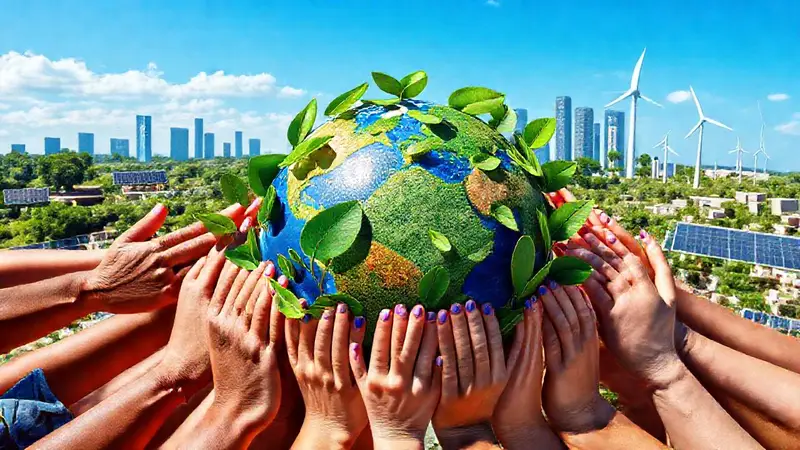 Manos diversas y naturaleza unidas por el clima