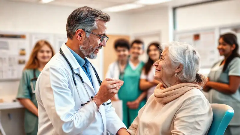 Doctor examina paciente en clínica acogedora