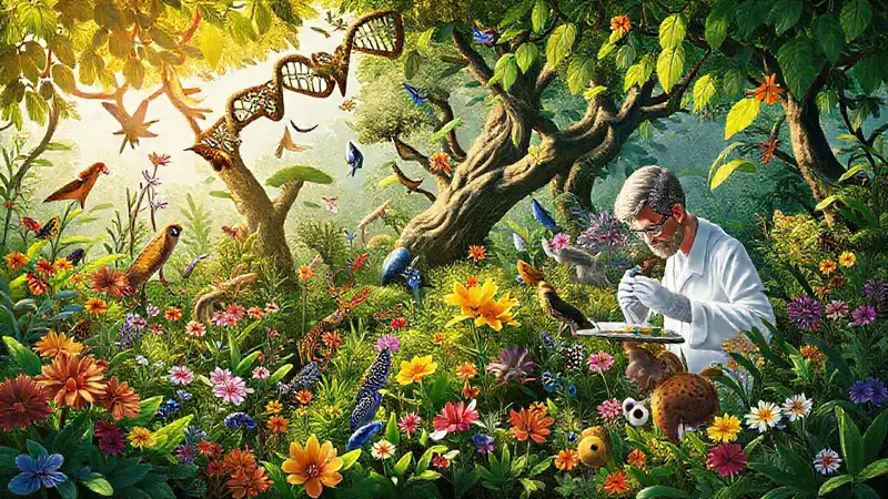 Ecosistema diverso con vida y genética entrelazada
