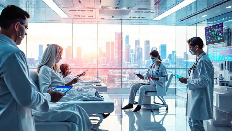 Hospital futurista con tecnología IoT avanzada