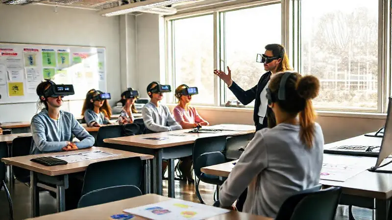 Aula moderna con tecnología avanzada y colaboración