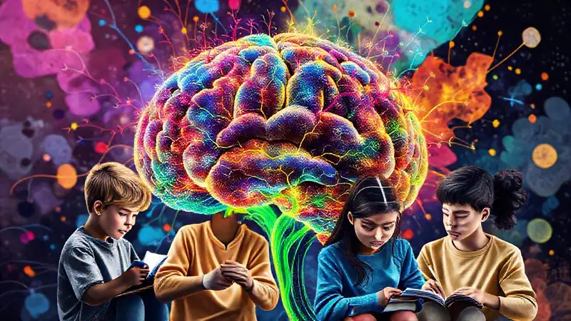 Cerebro colorido simboliza crecimiento y creatividad