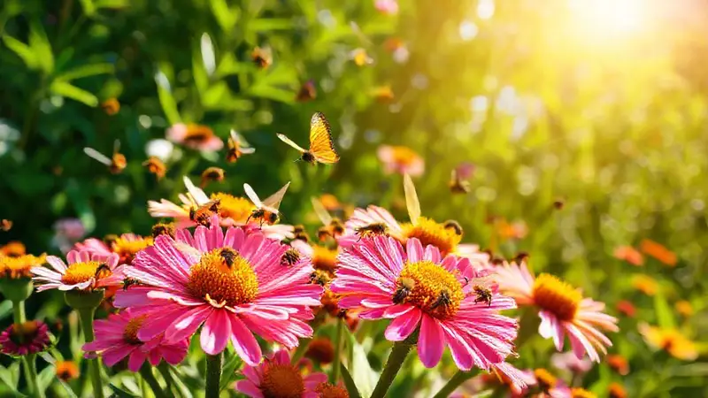 Jardín de flores vibrantes con vida