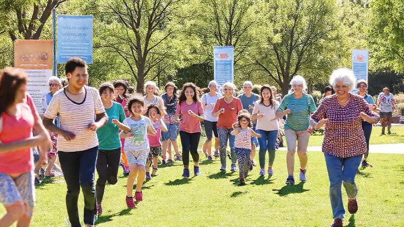 Comunidad diversa disfruta de actividades saludables