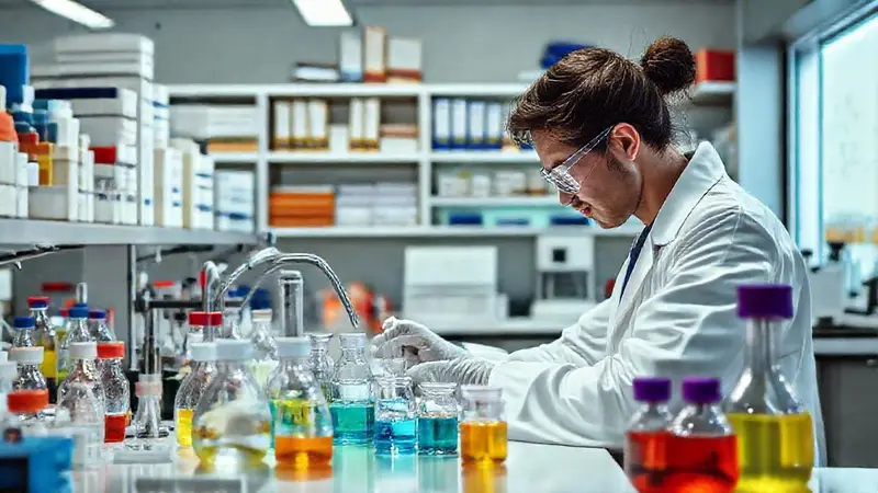 Químicos trabajan en laboratorio con tecnología avanzada
