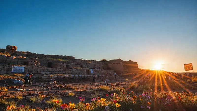 Arqueólogos trabajan en ruinas bajo el sol