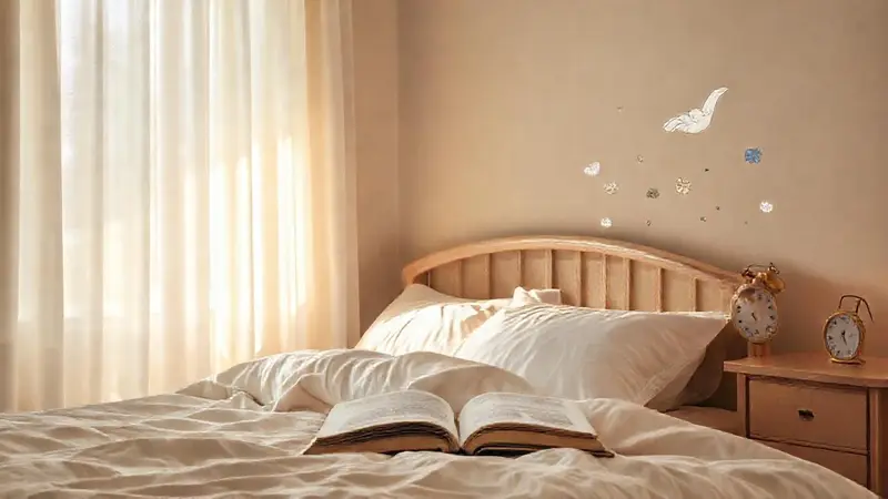 Dormitorio sereno con luz suave y libros