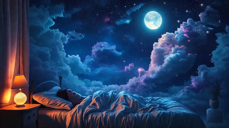 Dormitorio sereno iluminado por la luna