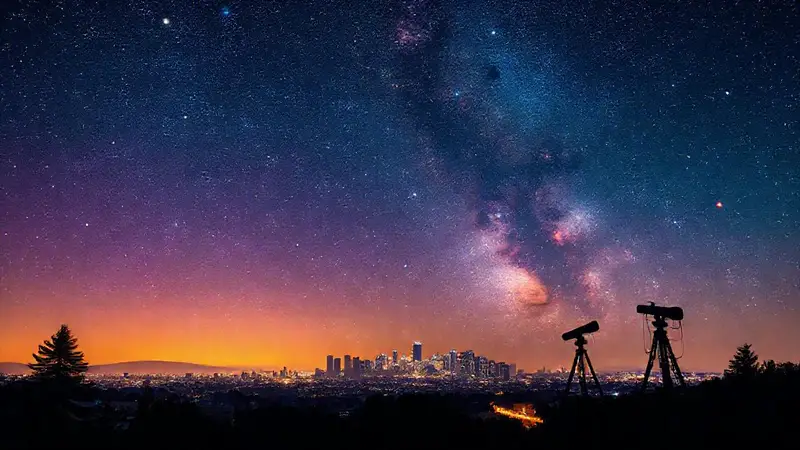 Noche estrellada sobre una ciudad vibrante
