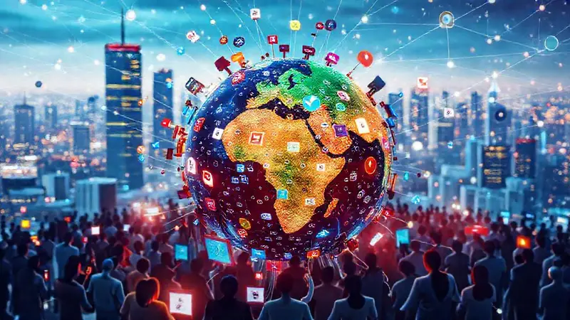 Un globo rodeado de tecnología y conexión