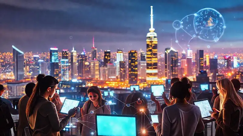 Grupo diverso conectado por tecnología moderna